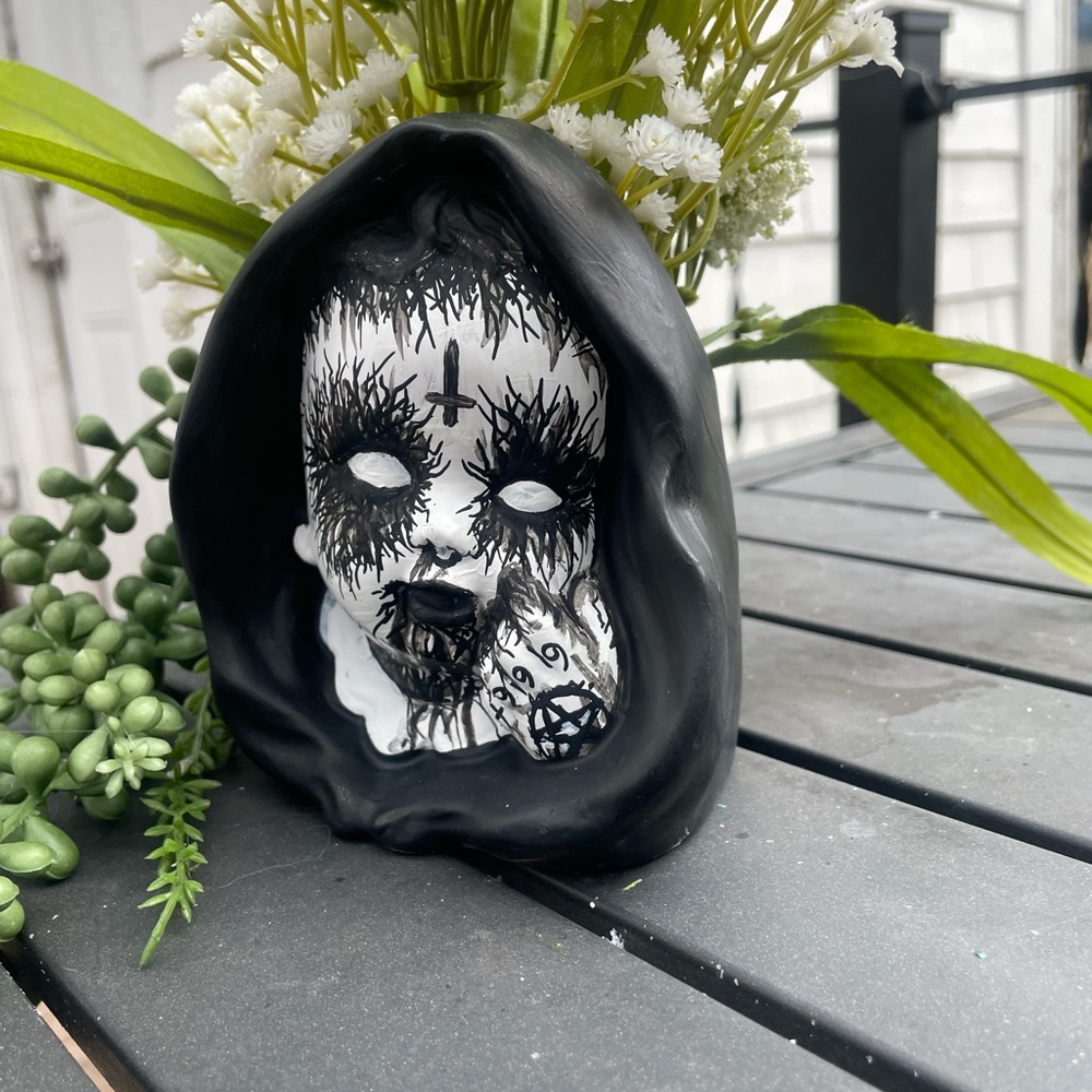 Hand-Painted Gothic black metal Art - Black & White